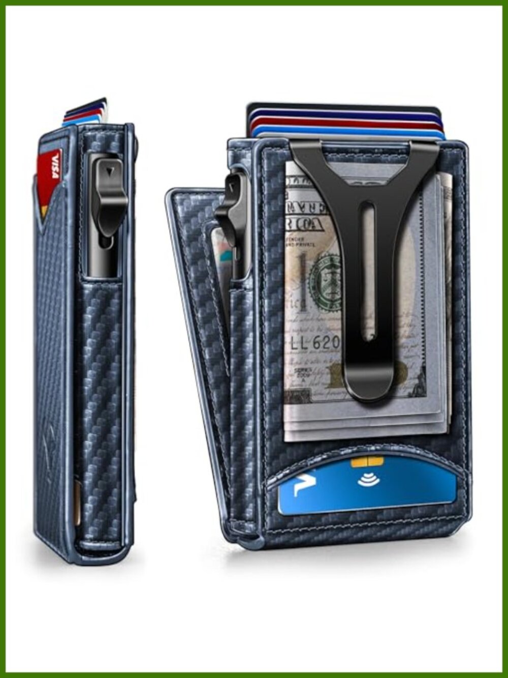 Men Slim Magnetic Leather Wallet Metal Case Money Clip 9 Cards RFID